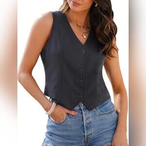 NWT Luvamia Cropped Dressy Button Up Sleeveless Waistcoat Vest, Medium (8-10)